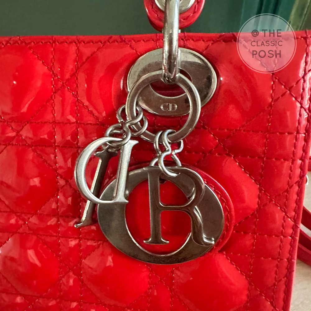 ❌SOLD❌EUC Christian Dior Lady Medium Patent Red Orange Silver HW - Picture 14 of 16